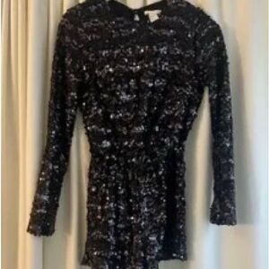Black Sequin Midi Dress with Long Sleeves